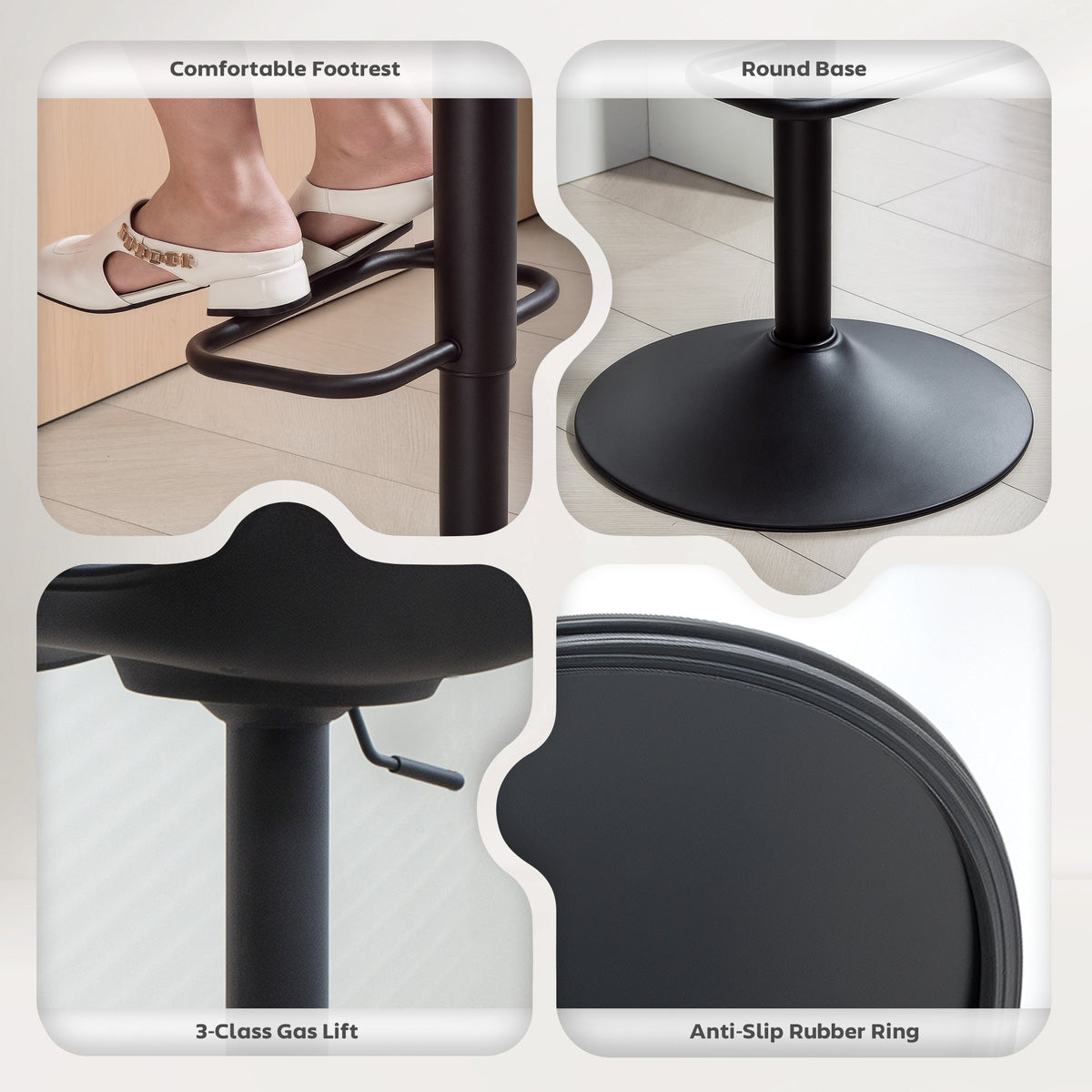 Zee Counter Height/Bar Stools Set of 2 with Adjustable Height and Swivel Seat-Black