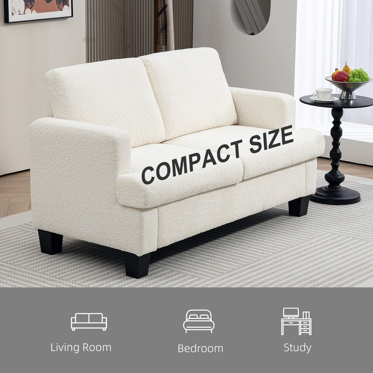 54.3" Loveseat Sofa, 2 Seater Sofa with Removable Cushions, Small Couch with Solid Wood Frame for Living Room, Dark Grey