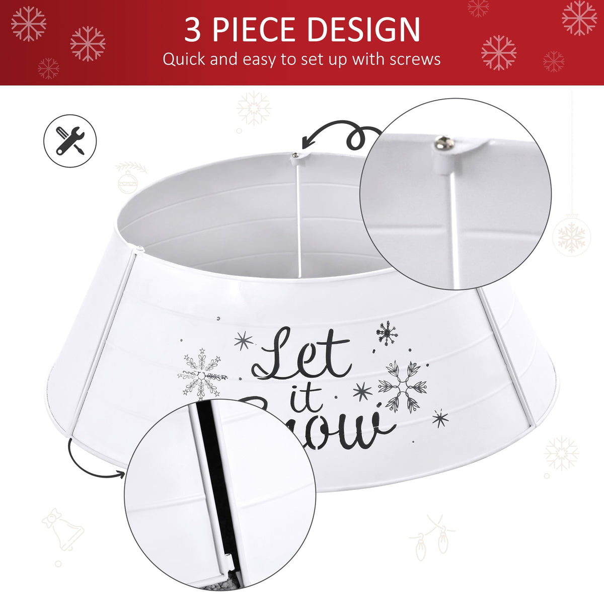 Metal Christmas Tree Collar, 26 Inch Round Christmas Tree Ring for Home Holiday Decoration, White