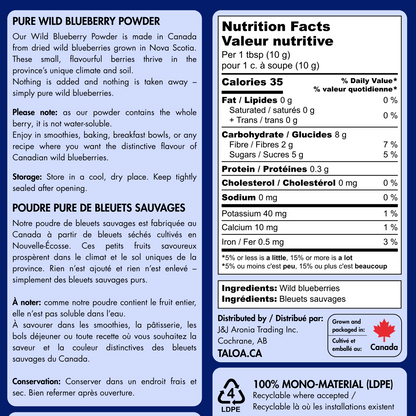 Wild Blueberry Powder 150 g - Made in Canada