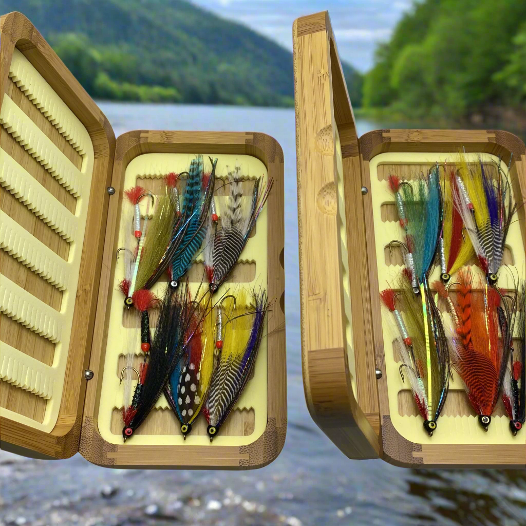 Fly Fishing Kit, Tandem Trolling Streamer, Landlocked Salmon, Bamboo Flybox