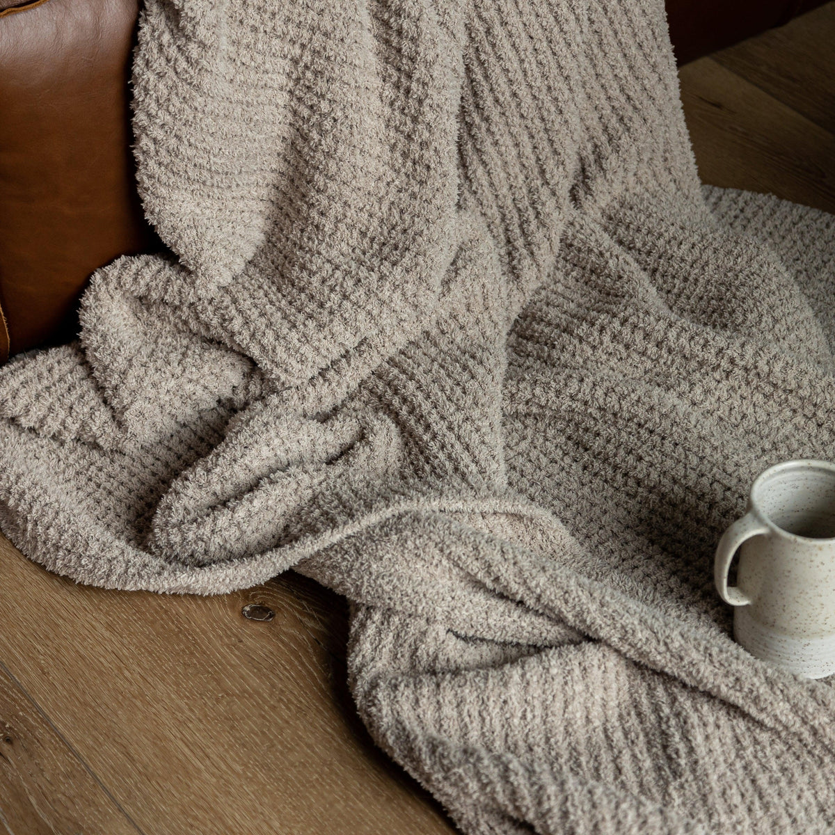 Greige Waffle Extended Throw