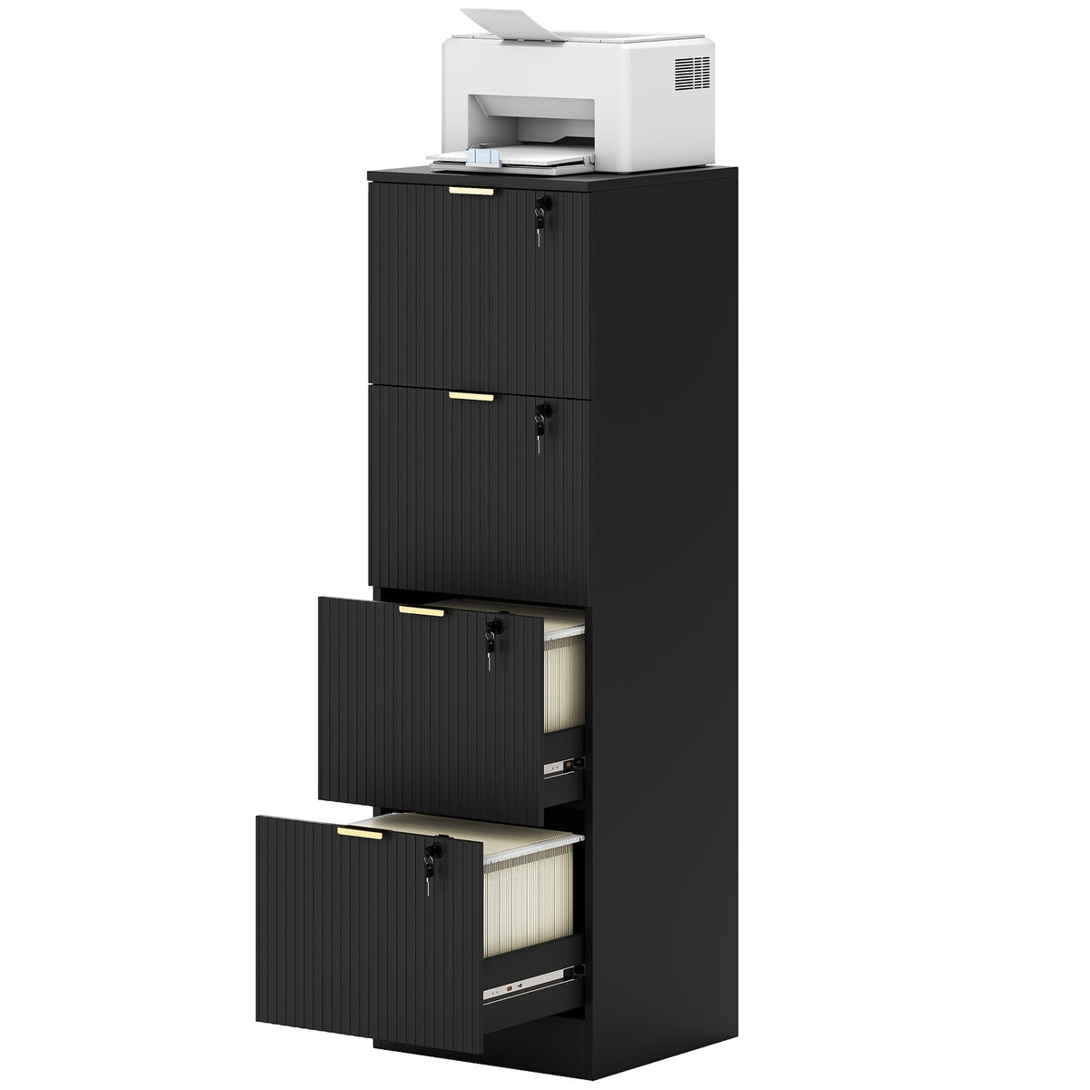 Lockable Filing Cabinet with 2 Fluted Drawers, File Cabinet with Adjustable Hanging Rails for A4 Letter Files, Black