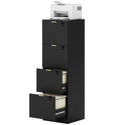 Lockable Filing Cabinet with 2 Fluted Drawers, File Cabinet with Adjustable Hanging Rails for A4 Letter Files, Black