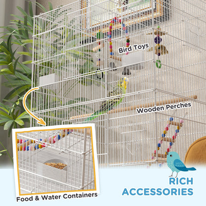 52" Bird Cage with Rolling Stand, Toys, for Budgies Canaries Black