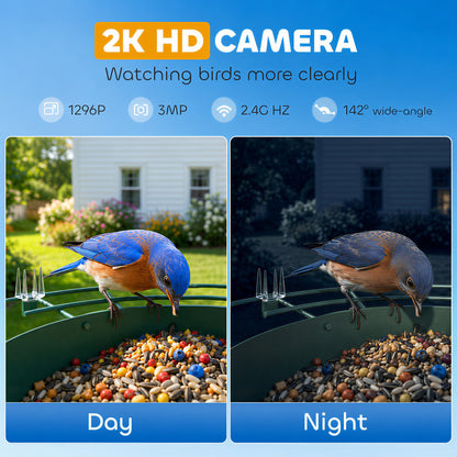 Smart Bird Feeder Camera Solar Powered with AI Identify 16000+ Birds, Auto Video Capture, Motion Detection