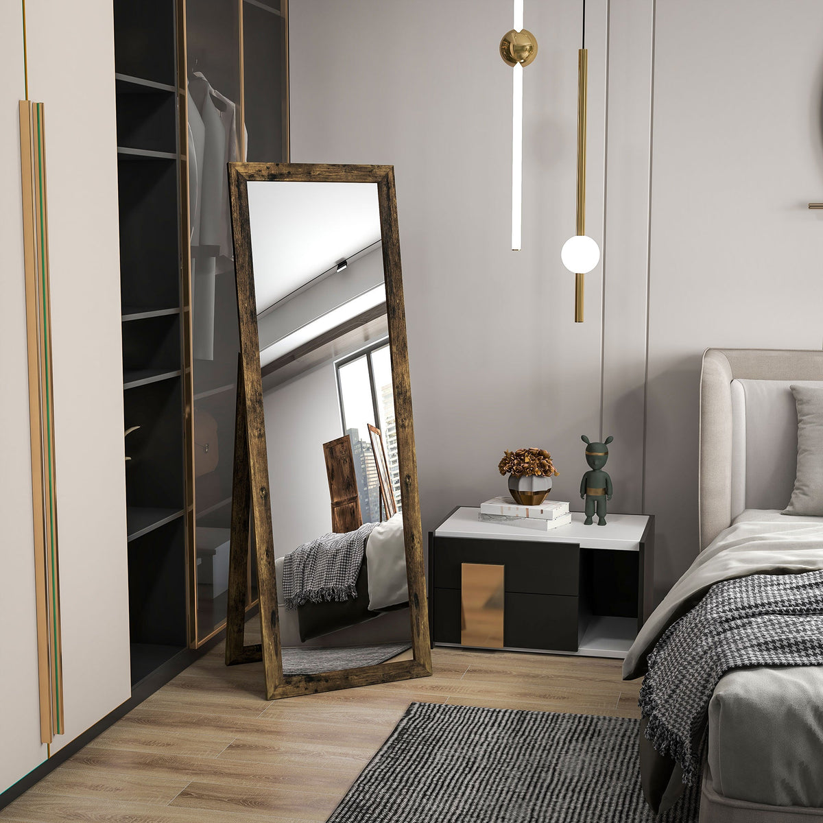 58" x 20" Full Length Mirror with Frame, Floor Standing Mirror, Rectangular Full Body Mirror for Bedroom, Living Room, Brown