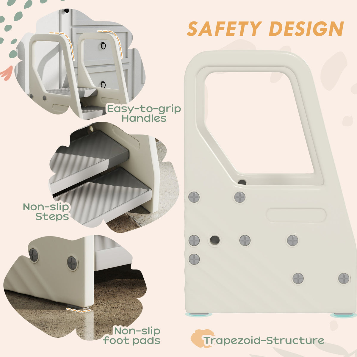 Adjustable Height Toddler Step Stool with Handle & Foot Pads, Grey
