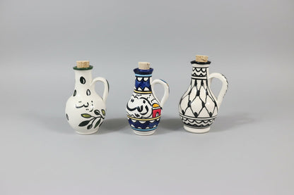 Ceramic Oil Decanter – "زيت" (Oil) in Arabic | With Cork Lid | Village Pattern