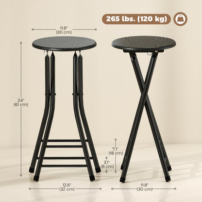 Set of 2 Foldable Barstools, Counter Height Bar Stools with Footrest and Steel Legs for Kitchen Island, Black