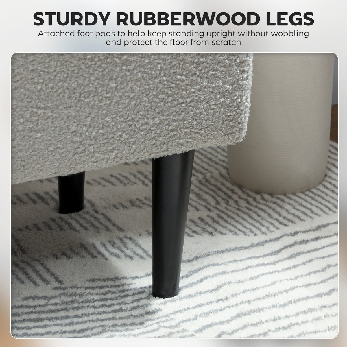 Modern Storage Bench, Ottoman with Storage and Lamb's Wool Upholstery for Living Room, Bedroom, Black