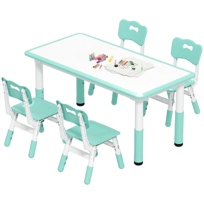 Kids Table and Chair Set with 4 Chairs, Adjustable Height, Easy to Clean, for 1.5 - 8 Years Old, Green