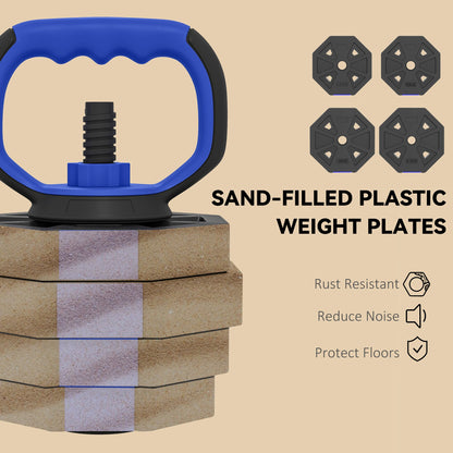 6-in-1 Adjustable Dumbbell Set, Used as Kettlebell, Barbell, Dumbbell, Push-Up Stand, 44lbs Free Weights Set, Blue