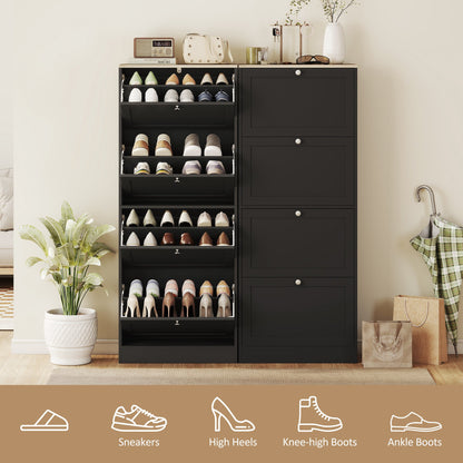 Modern Shoe Storage with 3 Flip Drawers and Adjustable Shelves, Shoe Cabinet Organizer for 12-18 Pairs of Shoes, Black