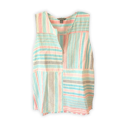 Women's [L] Kohala Stripe 1/4 Zip Linen Sleeveless Blouse | Tommy Bahama