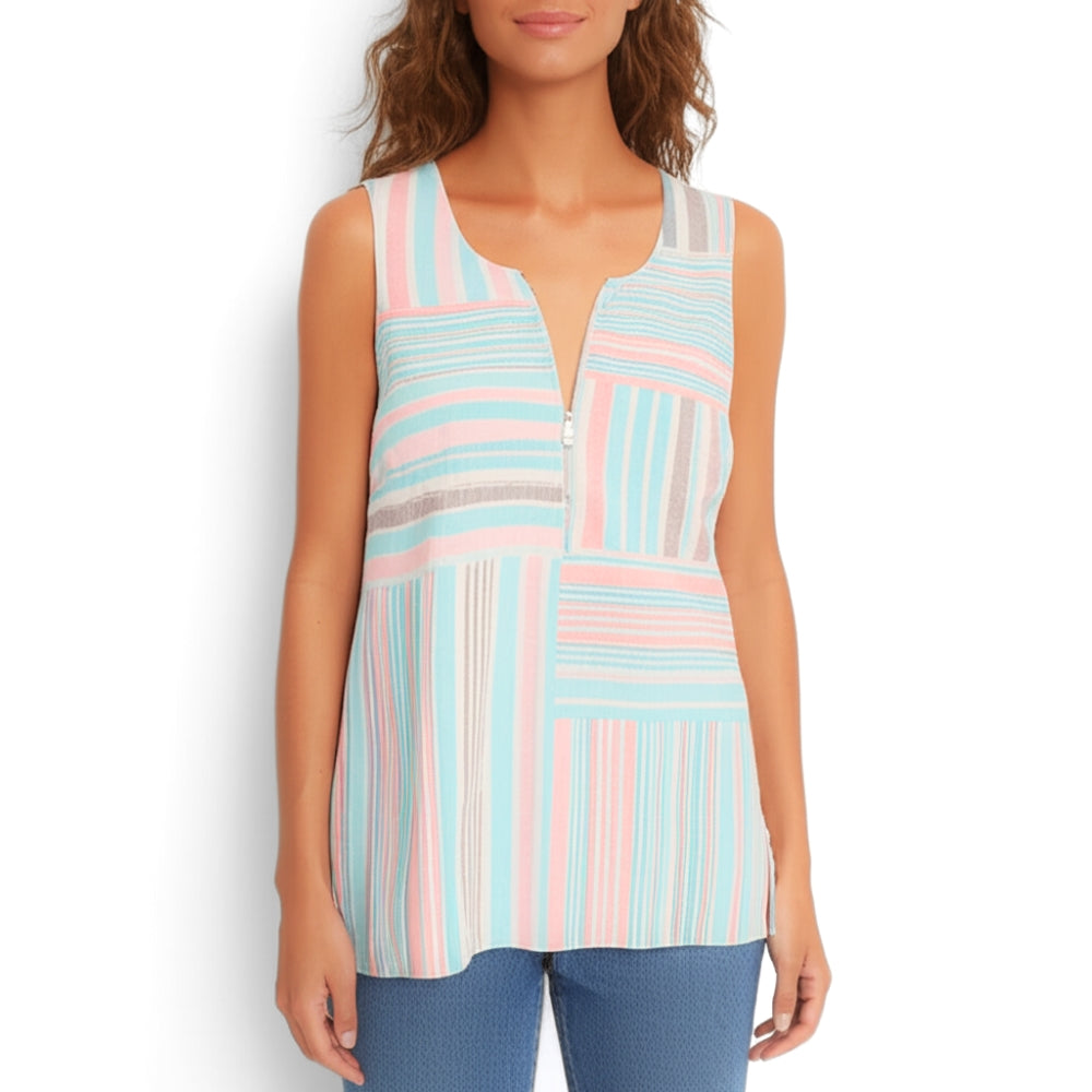 Women's [L] Kohala Stripe 1/4 Zip Linen Sleeveless Blouse | Tommy Bahama