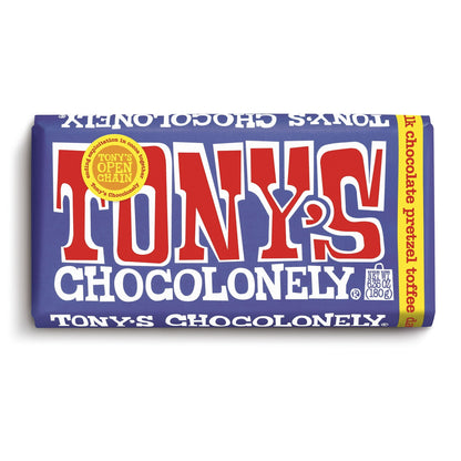 Tony's Chocolonely Dark Milk Chocolate Bar with Pretzel and Toffee, 180g