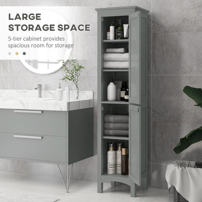 Tall Bathroom Cabinet, Freestanding Storage Organizer with Adjustable Shelves and Cupboards, 15" x 13" x 63", Black