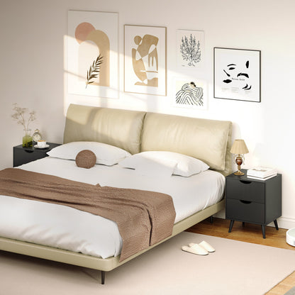 Modern Bedside Table, Nightstand with 2 Drawers and Pine Wood Legs for Bedroom, Living Room, White