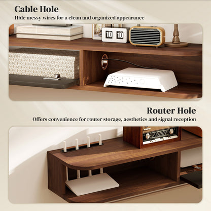 47" Floating TV Stand for TVs up to 50 Inch, Wall Mounted Media Console with Flip Drawer and 2 Open Shelves, Walnut