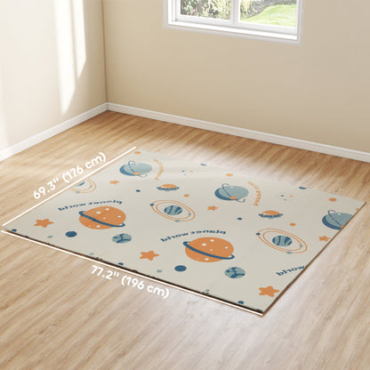Foldable Baby Plat Mat, 77" x 69" Kids Floor Mat for Crawling and Learning, Astronaut & Planet Theme