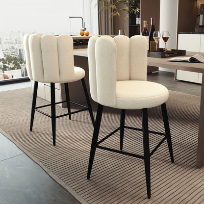Faux Cashmere Bar Stools Set of 2 Counter Height Bar Stools with Back for Home Kitchen, 20.5"x19.7"x36.6", Cream