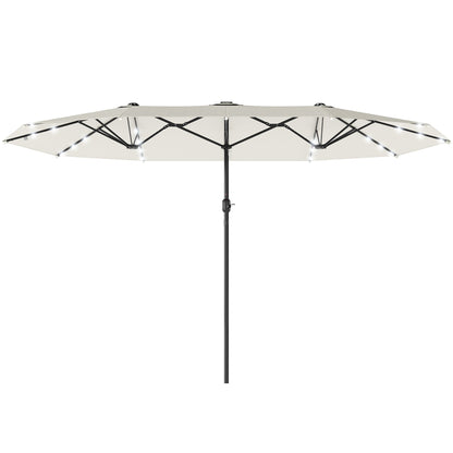 174" Double-Sided Sun Umbrella Garden Parasol Patio Sun Shade Outdoor with LED Solar Light, Khaki