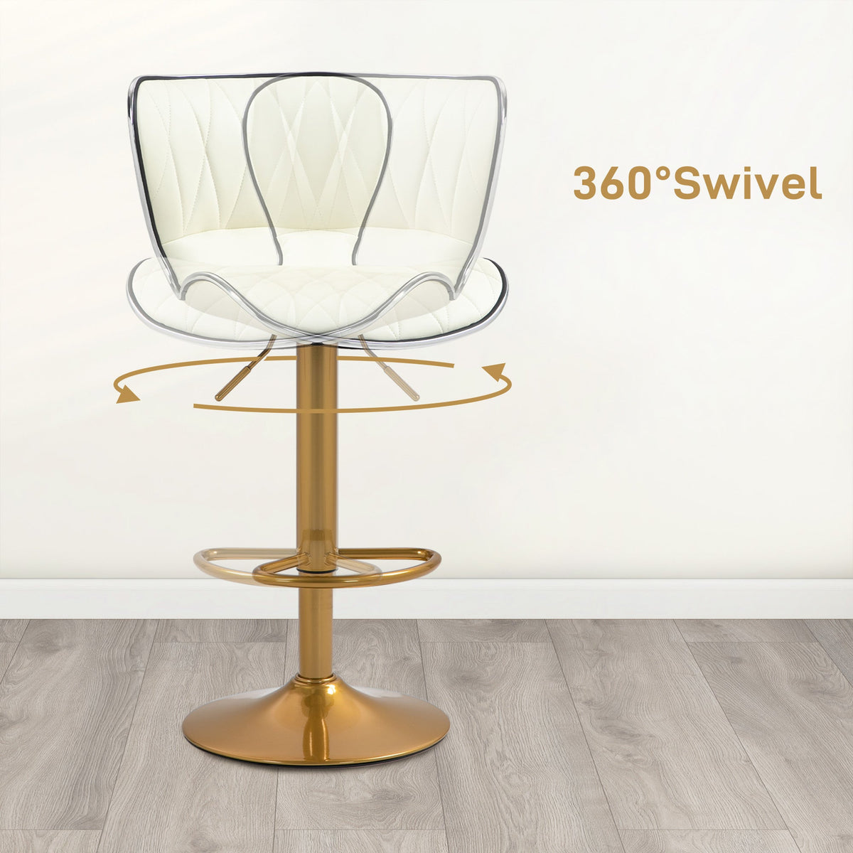 Maxi Counter Height Bar Stools Set of 2-Adjustable Height and Swivel Seat-White/Gold