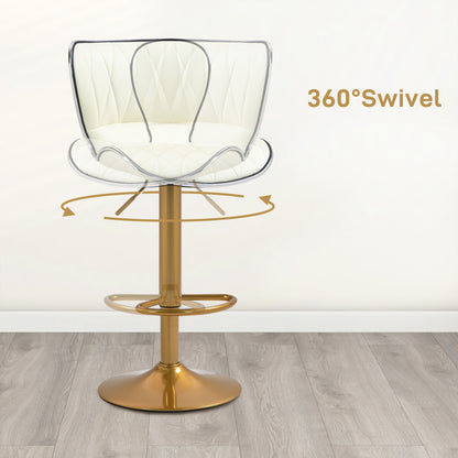 Maxi Counter Height Bar Stools Set of 2-Adjustable Height and Swivel Seat-White/Gold