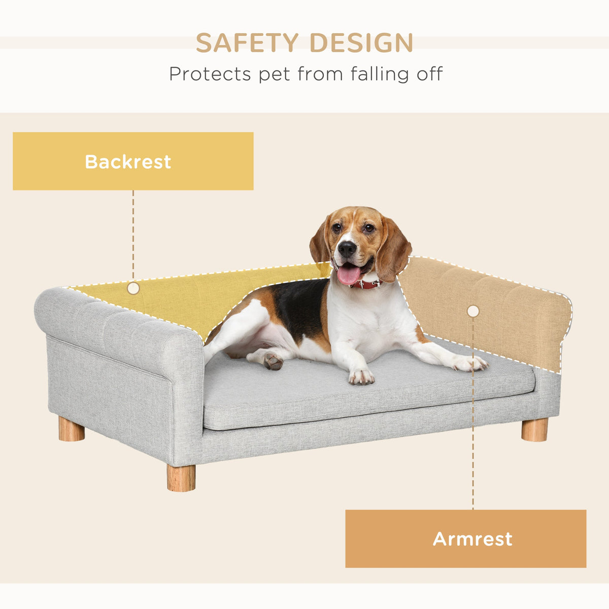 Modern Pet Sofa Cat or Medium Large Dog Bed W/ Removable Seat Cushion, Dark Grey