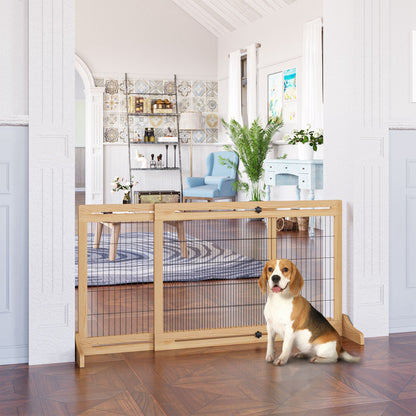 41"-71" Wooden Freestanding Pet Gate with Support Feet, for Small Medium Dogs, Grey-Blue
