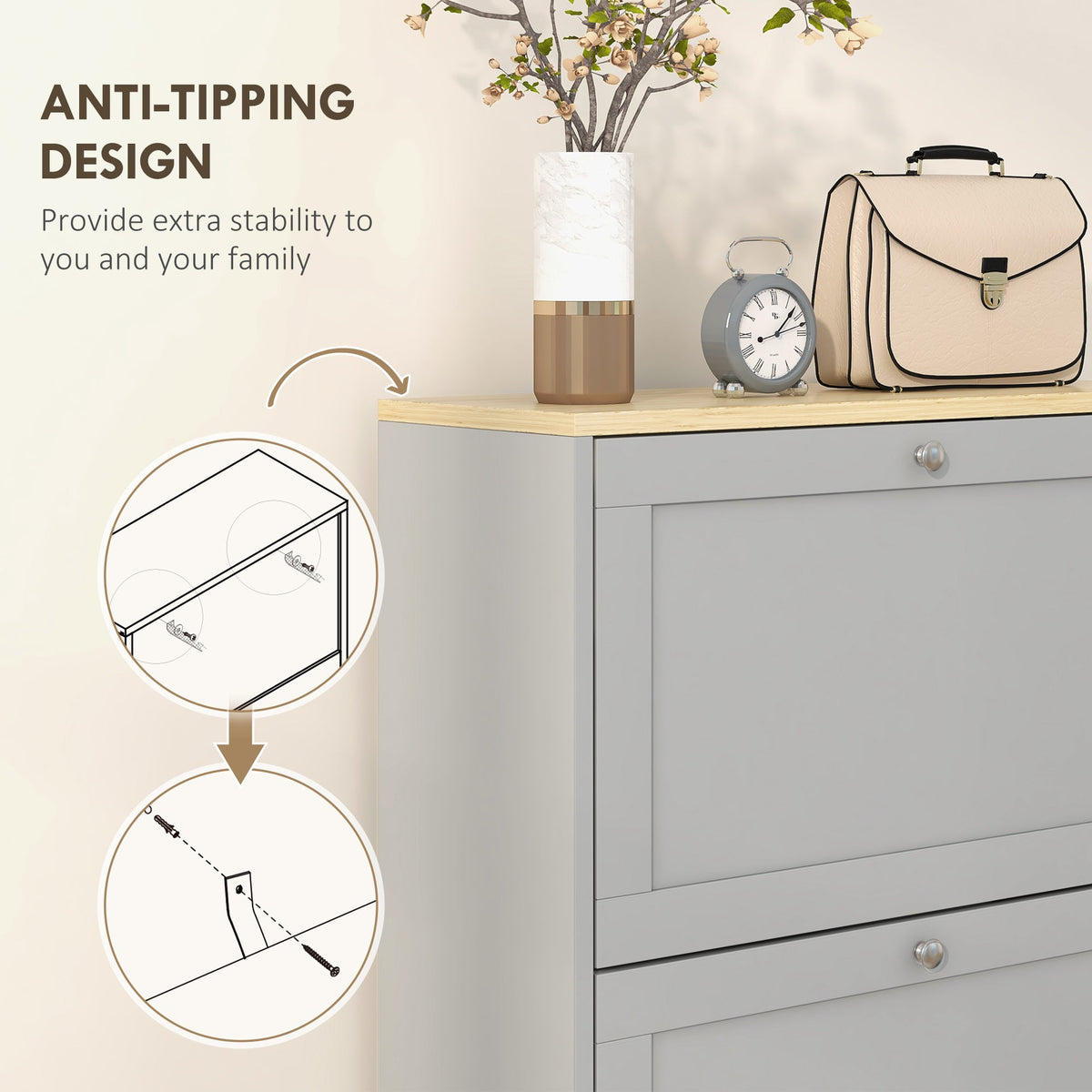 Modern Shoe Storage with 3 Flip Drawers and Adjustable Shelves, Shoe Cabinet Organizer for 12-18 Pairs of Shoes, Black