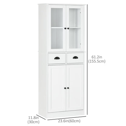 61" Kitchen Pantry Cabinet, Freestanding Farmhouse Buffet Storage Cabinet with Soft Close Glass Doors and Adjustable Shelves, Black