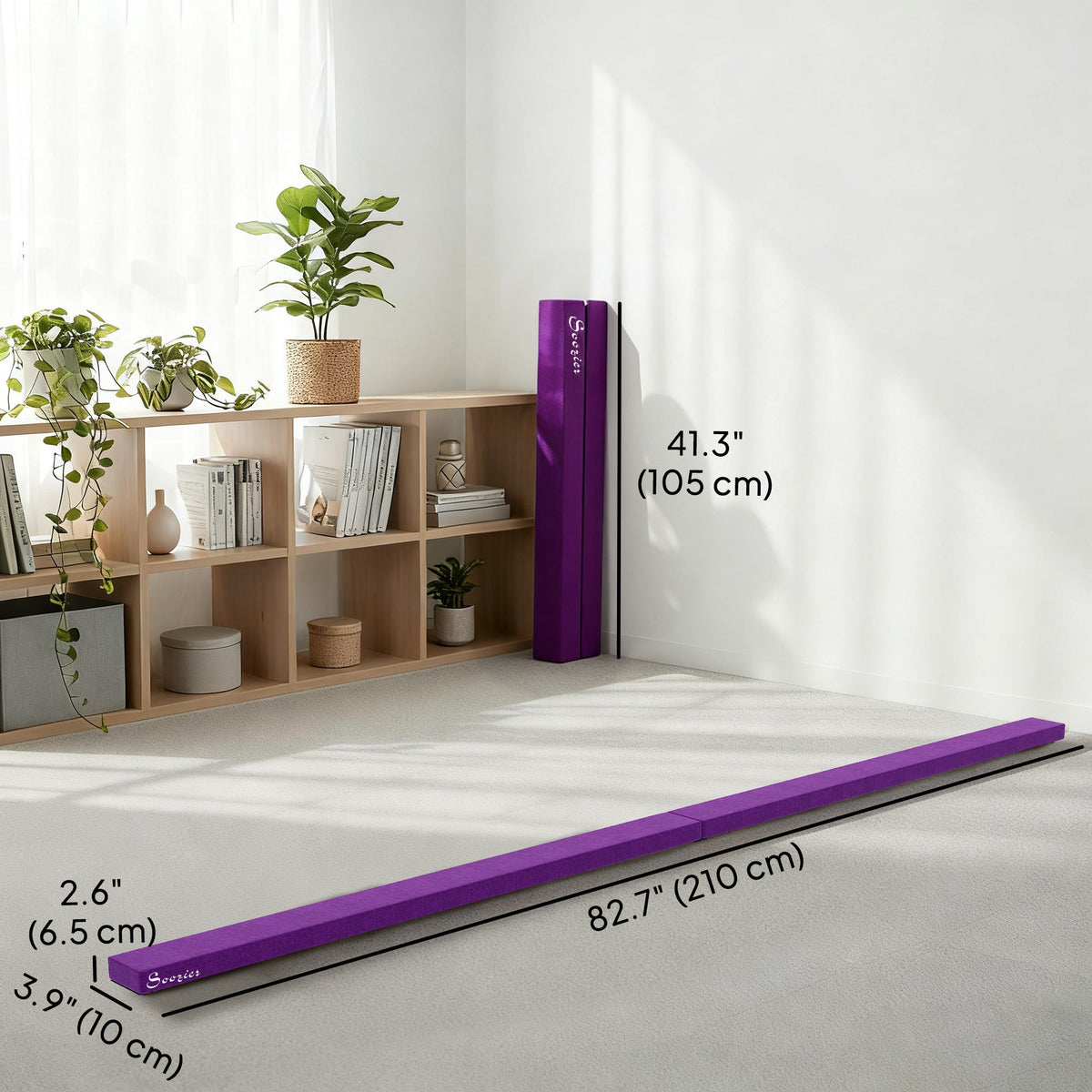 7ft Folding Balance Beam, Gymnastics Beam with Wood Core, Blue
