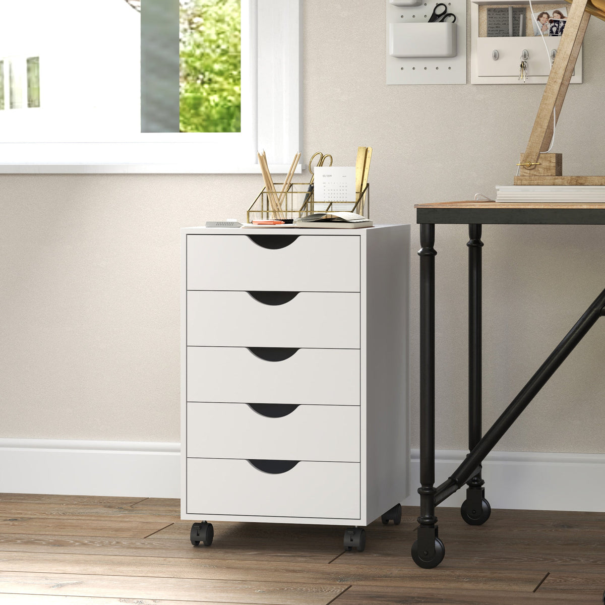 File Cabinet with 5 Drawer Wheels, 15.7" x 15.7" x 26.4", Black