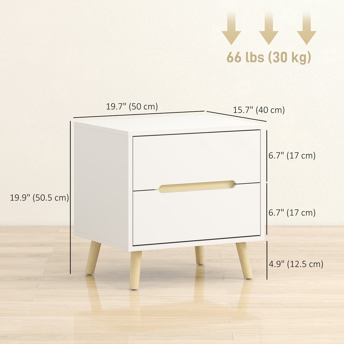 Nightstand, Bedside Table with 2 Drawers, Modern Side End Table with Solid Wood Legs for Bedroom, White