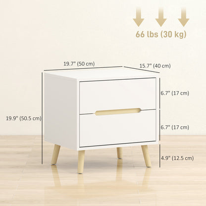 Nightstand, Bedside Table with 2 Drawers, Modern Side End Table with Solid Wood Legs for Bedroom, White