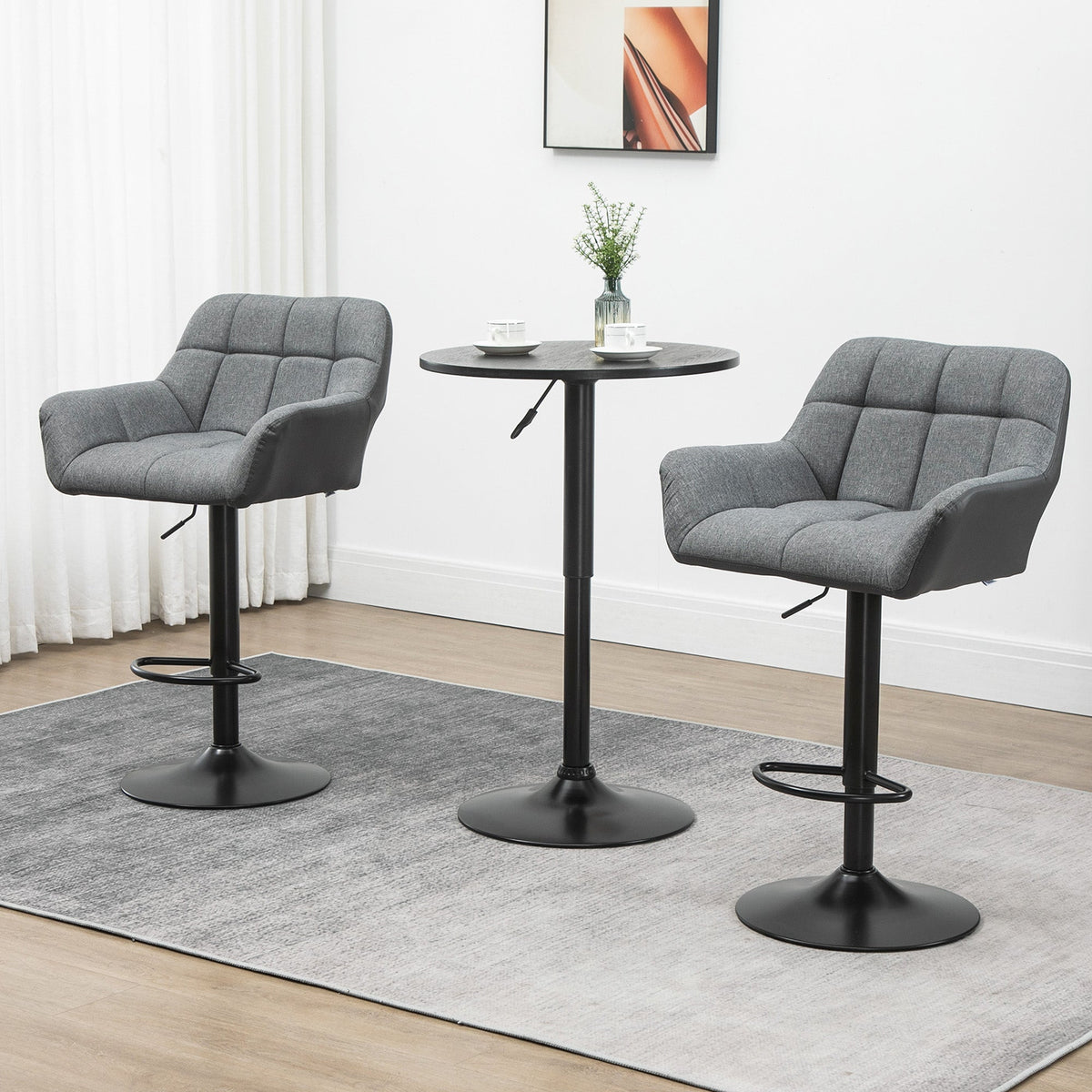 Swivel Barstools Set of 2 Adjustable Bar Stools with Footrest Armrests and PU Leather Back for Dining Room Cream White