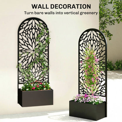 Metal Raised Garden Bed with Trellis for Climbing Plants, Freestanding or Wall Mounted Flower Bed with Privacy Panel