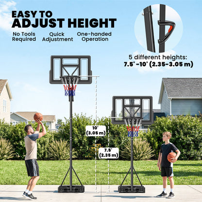 Basketball Hoop, 7.7 FT to 10 FT Adjustable, Portable Basketball Goal with 43'' Shatterproof Backboard,Fillable Base