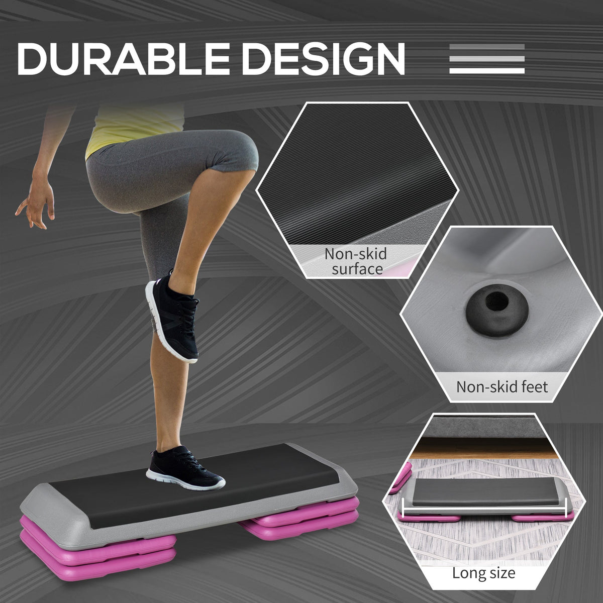 43" Adjustable Aerobic Platform Stepper 3 Level with Risers 4” 6” 8” Cardio Fitness Trainer Workout Step Home Gym Exercise, Black Green