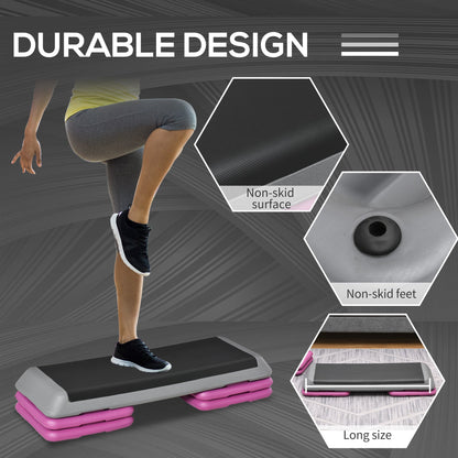 43" Adjustable Aerobic Platform Stepper 3 Level with Risers 4” 6” 8” Cardio Fitness Trainer Workout Step Home Gym Exercise, Black Green