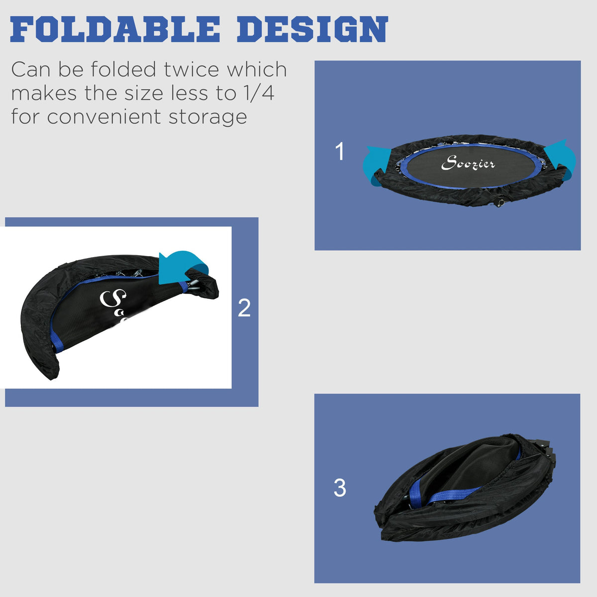 40" Foldable Mini Fitness Trampoline, with Adjustable Foam Handle, Blue