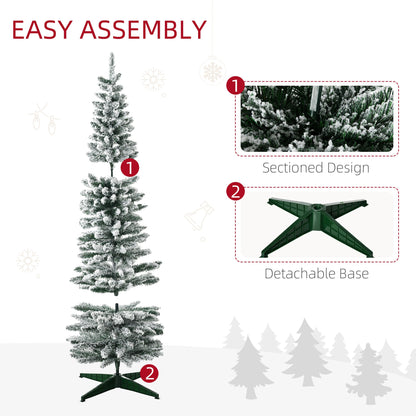 5ft Tall Pencil Artificial Christmas Tree, Holiday Décor with Snow Flocked Branches, Green