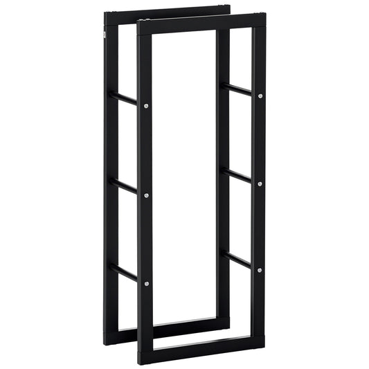 15.7" x 9.8" x 39.4" Firewood Rack Outdoor, Log Holder Fireplace Storage Rack with Handles and 220 lbs. Weight Capacity, Black