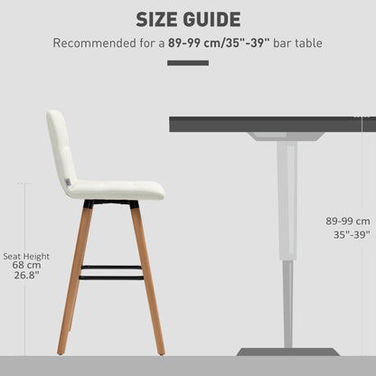 Modern Bar Stools Set of 2, 38" Upholstered Kitchen Island Stool with Solid Wood Legs, Grey