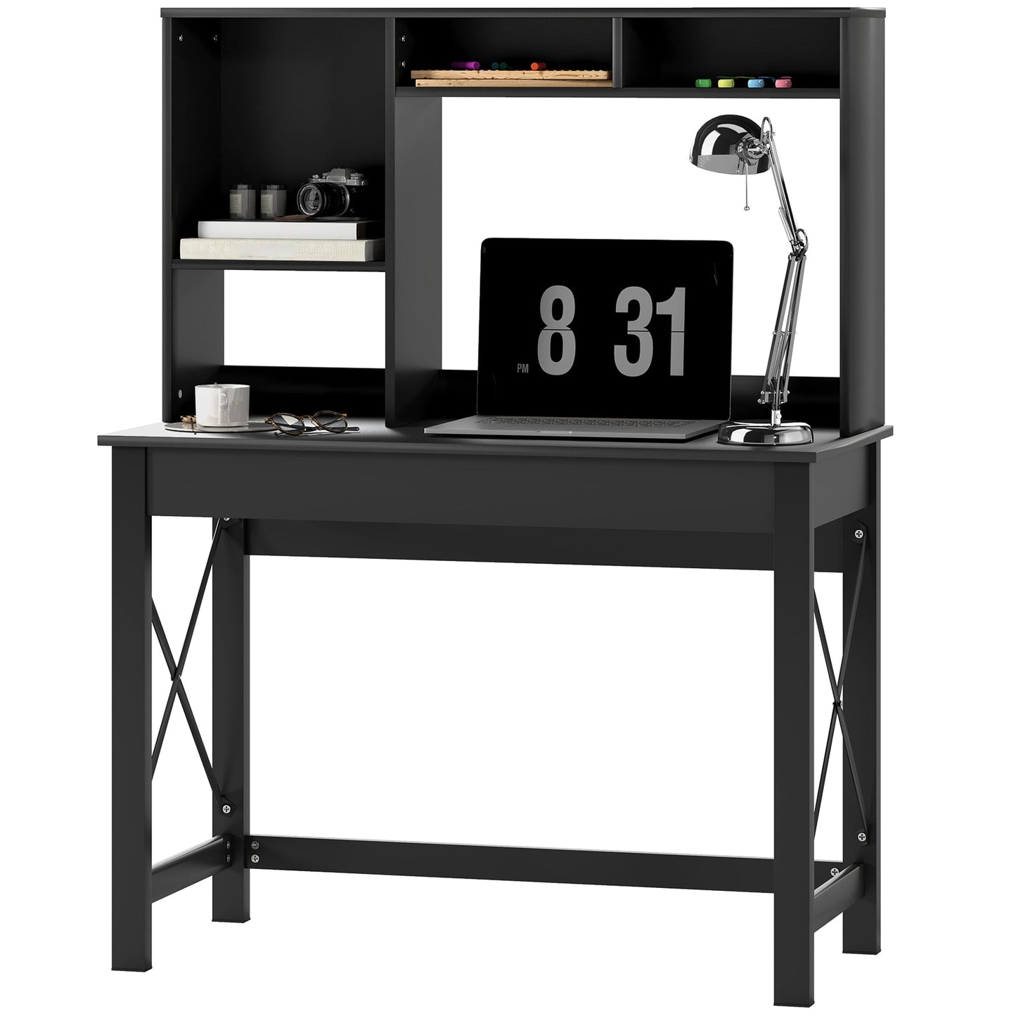 Sloan Computer Desk with Hutch and Storage Shelves-Black