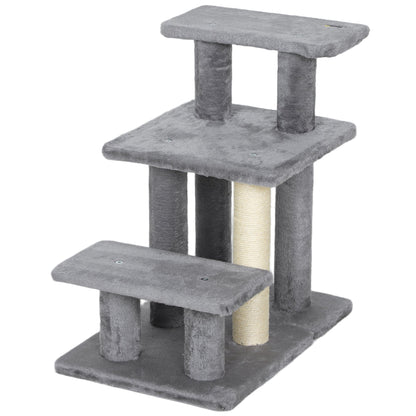 Cat Stairs with Sisal Scratching Post for High Bed Couch, Adjustable 3-Tier Pet Stairs, Grey