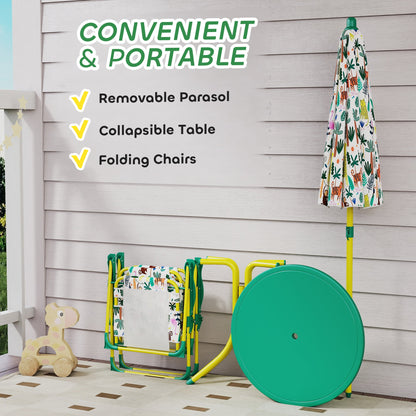 Kids Picnic Table, Kids Table and Chair Set with 2 Folding Chairs and Umbrella for Backyard, Garden, Patio, Green