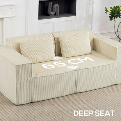 IVAN Boneless Corduroy 3 Seater Sofa with Deep Seats-Beige